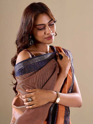 Orange Elegant Banarasi Silk Blend Saree with Zari Woven Border ClothsVilla