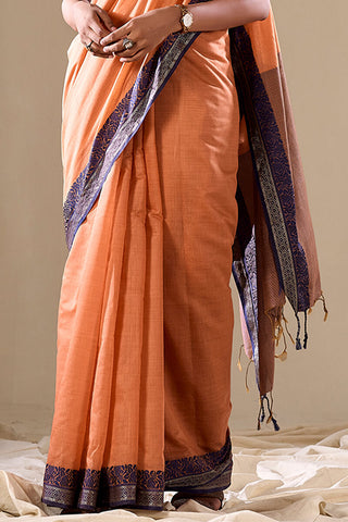 Orange Elegant Banarasi Silk Blend Saree with Zari Woven Border ClothsVilla