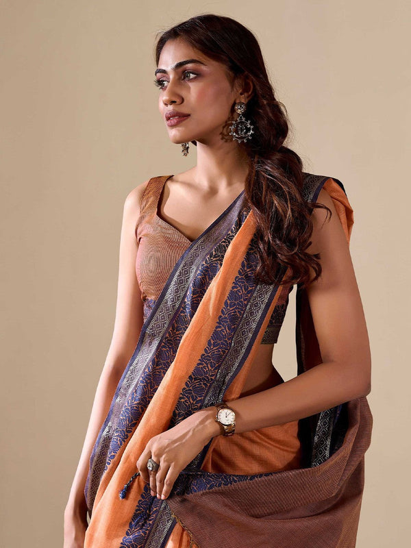 Orange Elegant Banarasi Silk Blend Saree with Zari Woven Border ClothsVilla