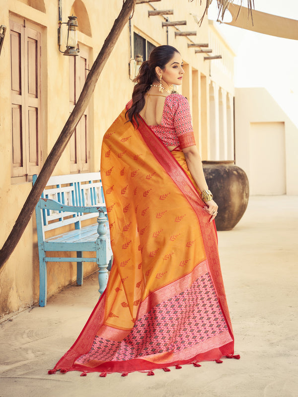 Orange Elegant Banarasi Silk Blend Saree with Zari Woven Design ClothsVilla