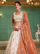 Load image into Gallery viewer, Orange Elegant Cream Viscose Semi-Stitched Lehenga Choli Set with Heavy Sequins &amp; Thread Embroidery Work ClothsVilla