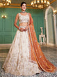 Load image into Gallery viewer, Orange Elegant Cream Viscose Semi-Stitched Lehenga Choli Set with Heavy Sequins &amp; Thread Embroidery Work ClothsVilla