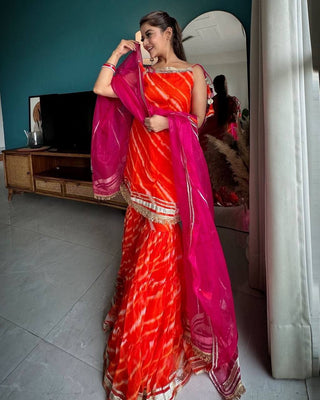 Orange Elegant Digital Print Sharara Set ClothsVilla