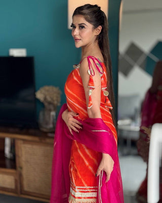 Orange Elegant Digital Print Sharara Set ClothsVilla