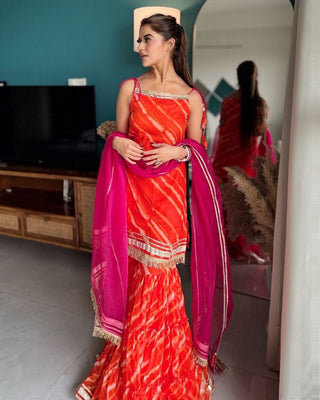 Orange Elegant Digital Print Sharara Set ClothsVilla