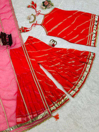 Orange Elegant Digital Print Sharara Set ClothsVilla