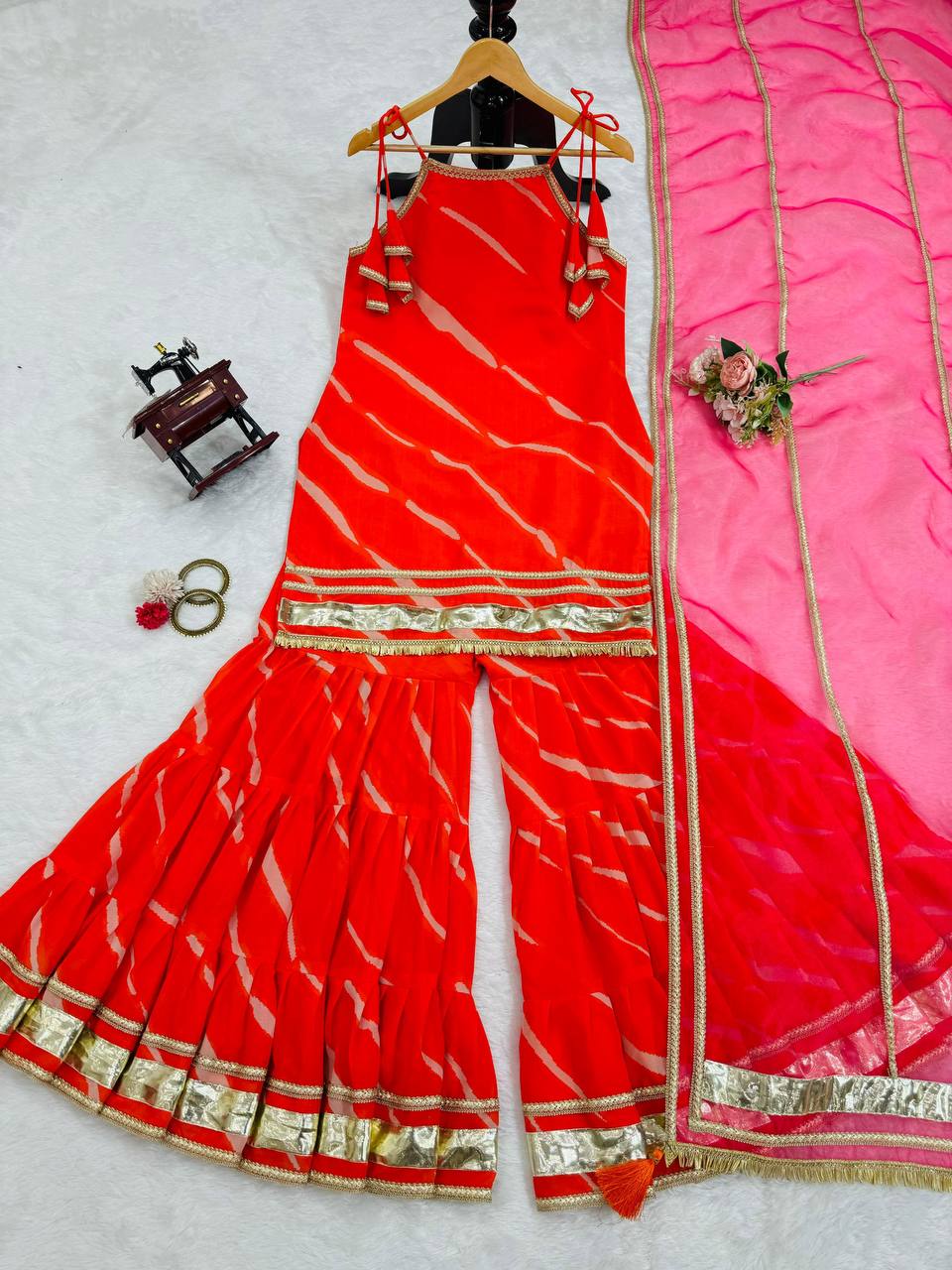 Orange Elegant Digital Print Sharara Set ClothsVilla