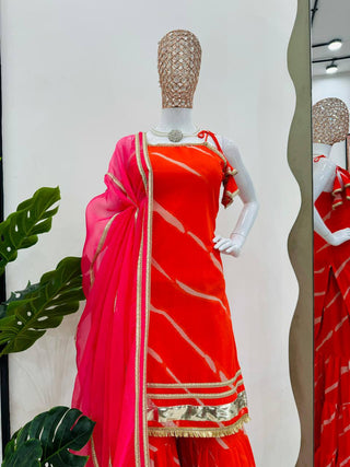Orange Elegant Digital Print Sharara Set ClothsVilla