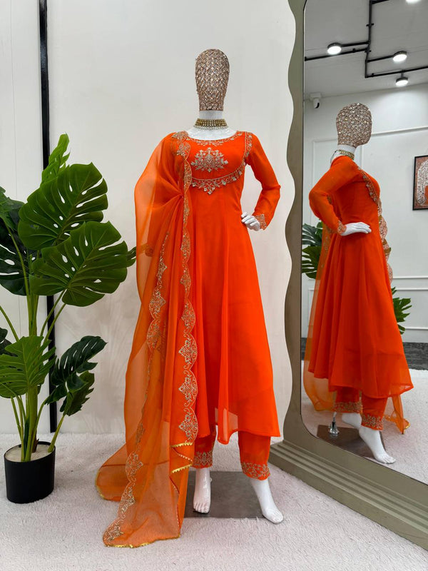 Orange Elegant Faux Georgette Gown– Grace Meets Style ClothsVilla