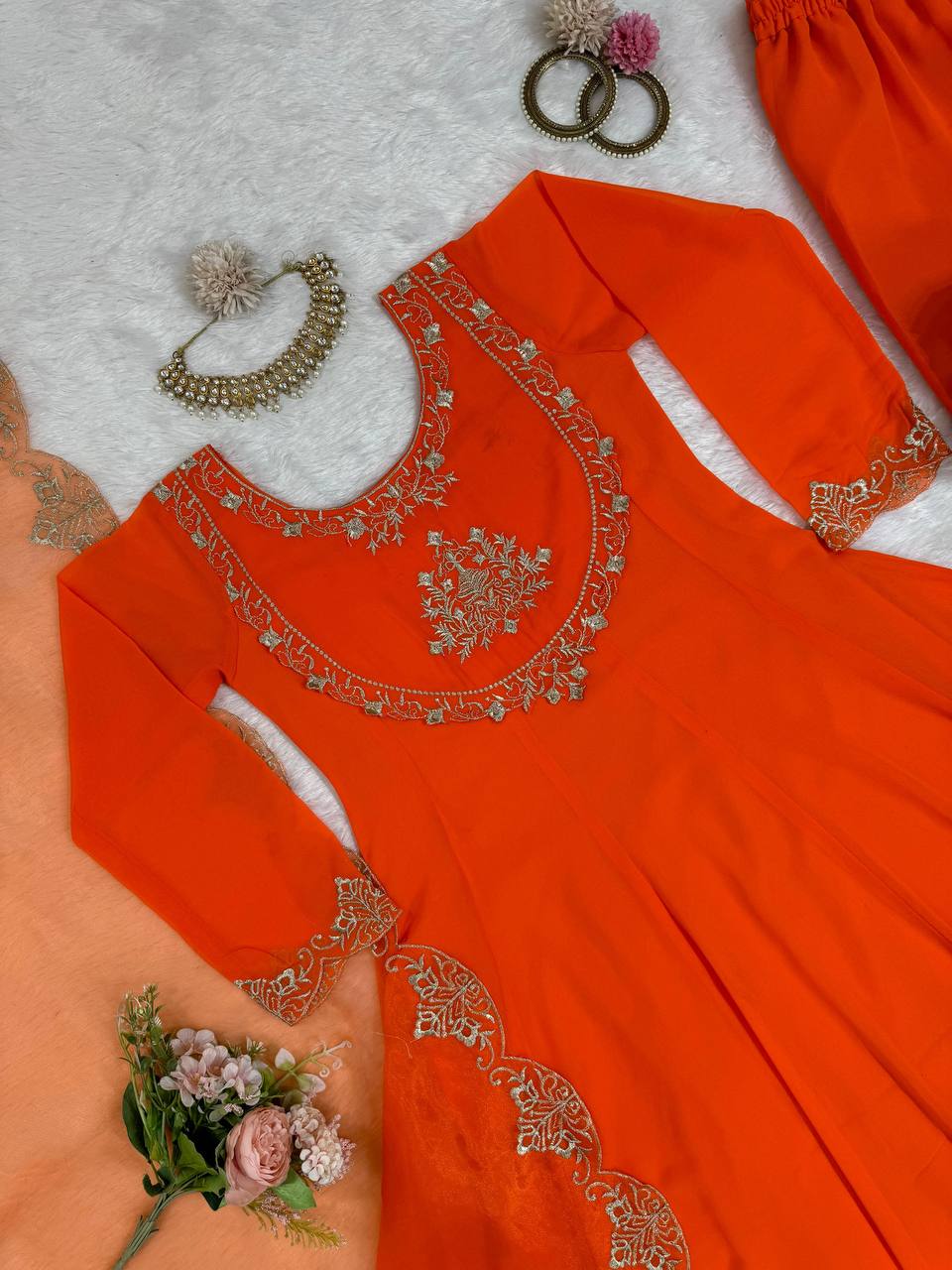 Orange Elegant Faux Georgette Gown– Grace Meets Style ClothsVilla