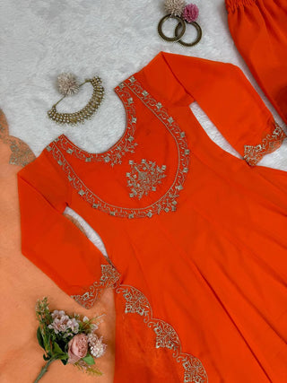 Orange Elegant Faux Georgette Gown– Grace Meets Style ClothsVilla