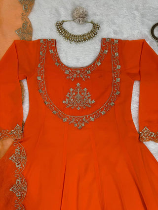 Orange Elegant Faux Georgette Gown– Grace Meets Style ClothsVilla