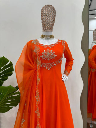 Orange Elegant Faux Georgette Gown– Grace Meets Style ClothsVilla