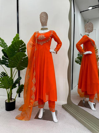 Orange Elegant Faux Georgette Gown– Grace Meets Style ClothsVilla