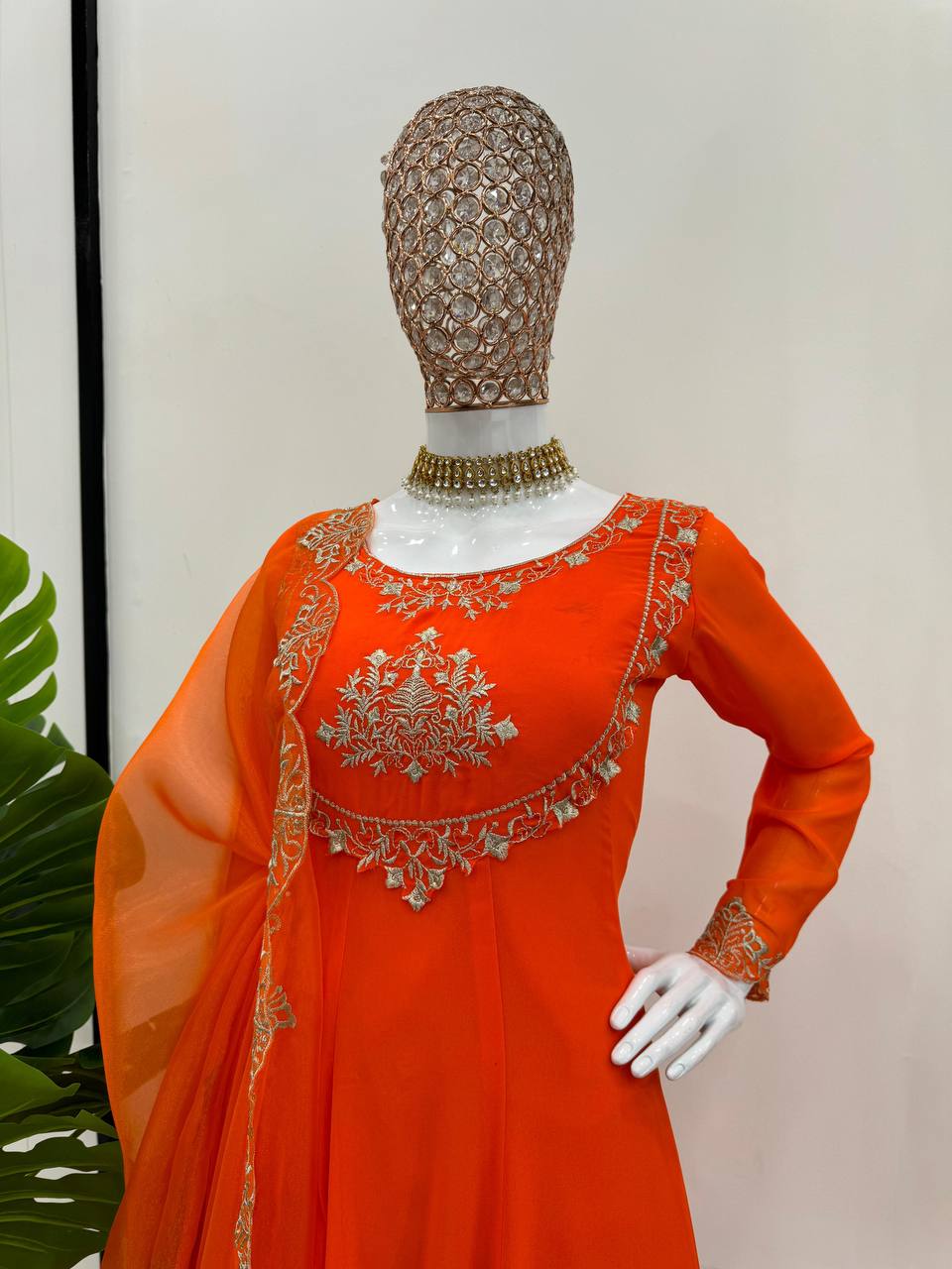 Orange Elegant Faux Georgette Gown– Grace Meets Style ClothsVilla