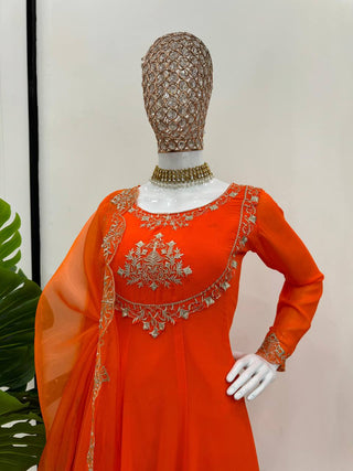 Orange Elegant Faux Georgette Gown– Grace Meets Style ClothsVilla