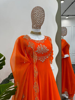 Orange Elegant Faux Georgette Gown– Grace Meets Style ClothsVilla