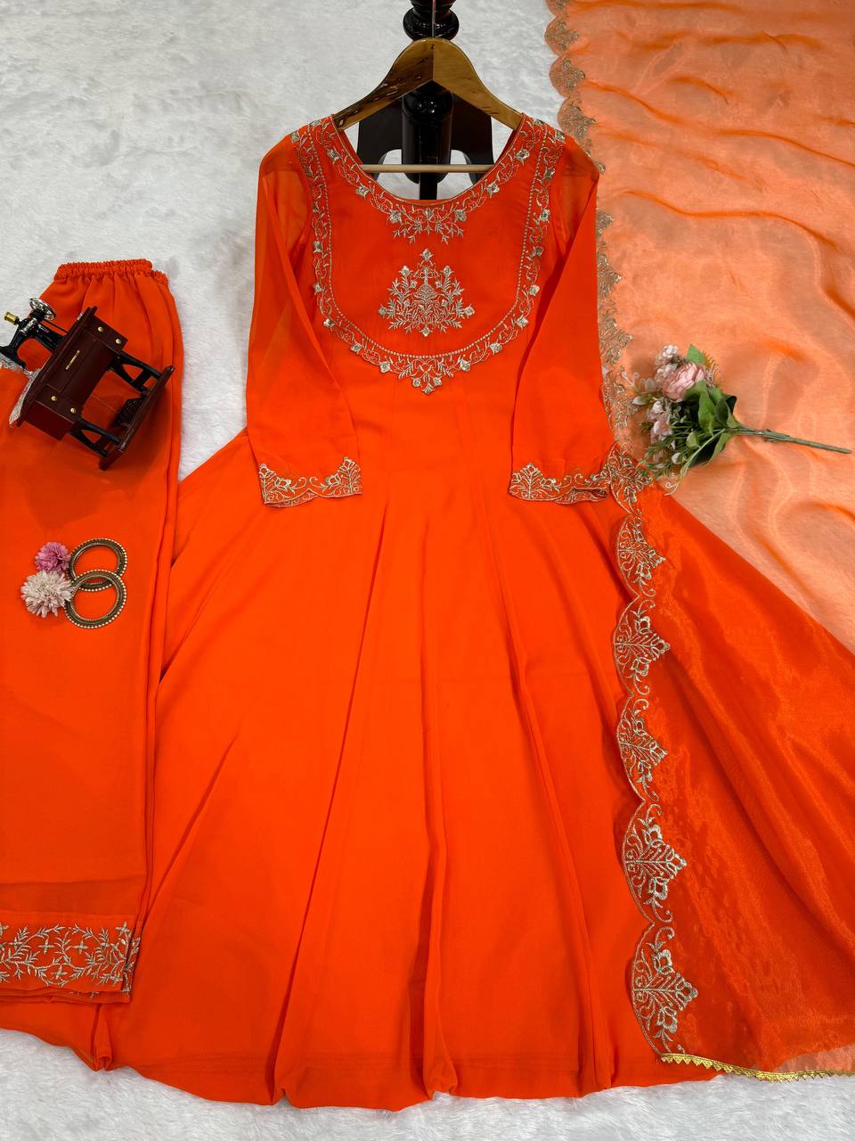 Orange Elegant Faux Georgette Gown– Grace Meets Style ClothsVilla