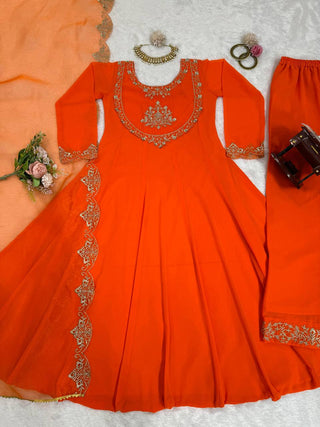 Orange Elegant Faux Georgette Gown– Grace Meets Style ClothsVilla