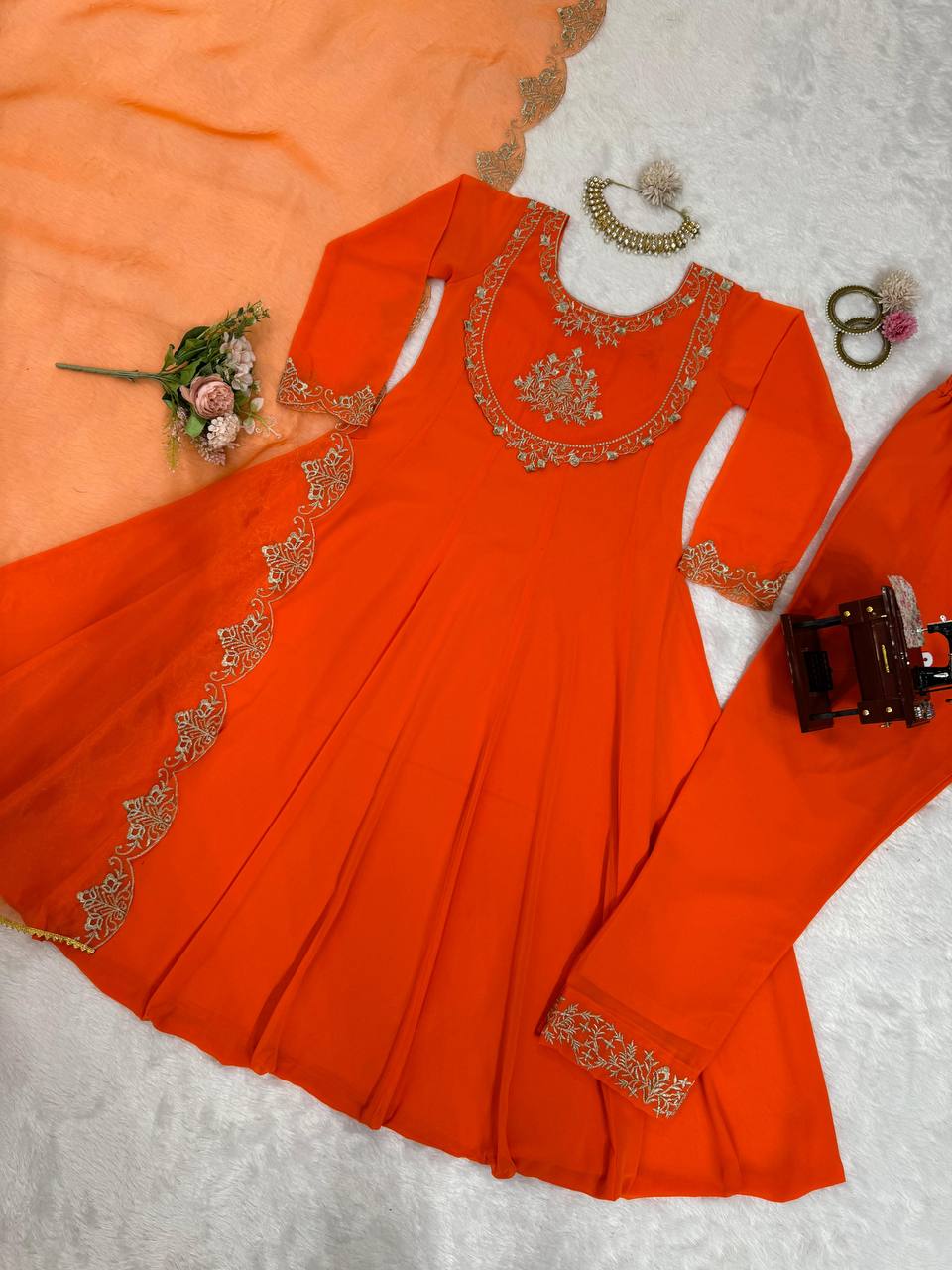 Orange Elegant Faux Georgette Gown– Grace Meets Style ClothsVilla