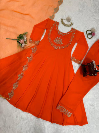 Orange Elegant Faux Georgette Gown– Grace Meets Style ClothsVilla