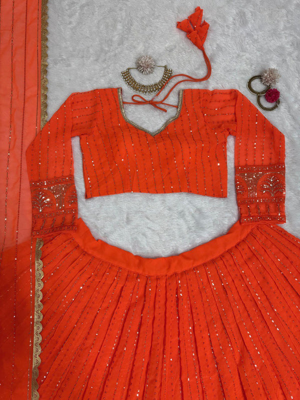 Orange Elegant Faux Georgette Lehenga Choli Set with Thread & Sequin Work ClothsVilla