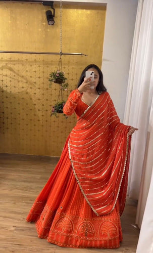 Orange Elegant Faux Georgette Lehenga Choli Set with Thread & Sequin Work ClothsVilla