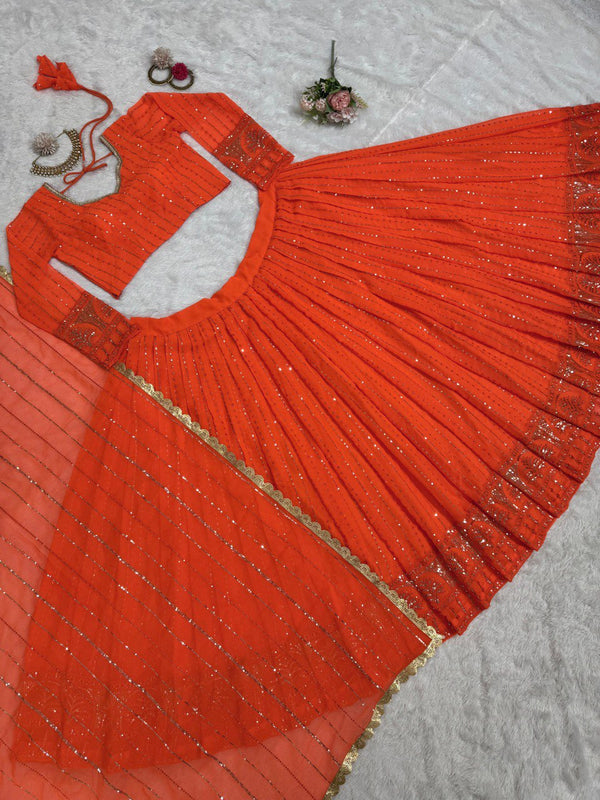 Orange Elegant Faux Georgette Lehenga Choli Set with Thread & Sequin Work ClothsVilla