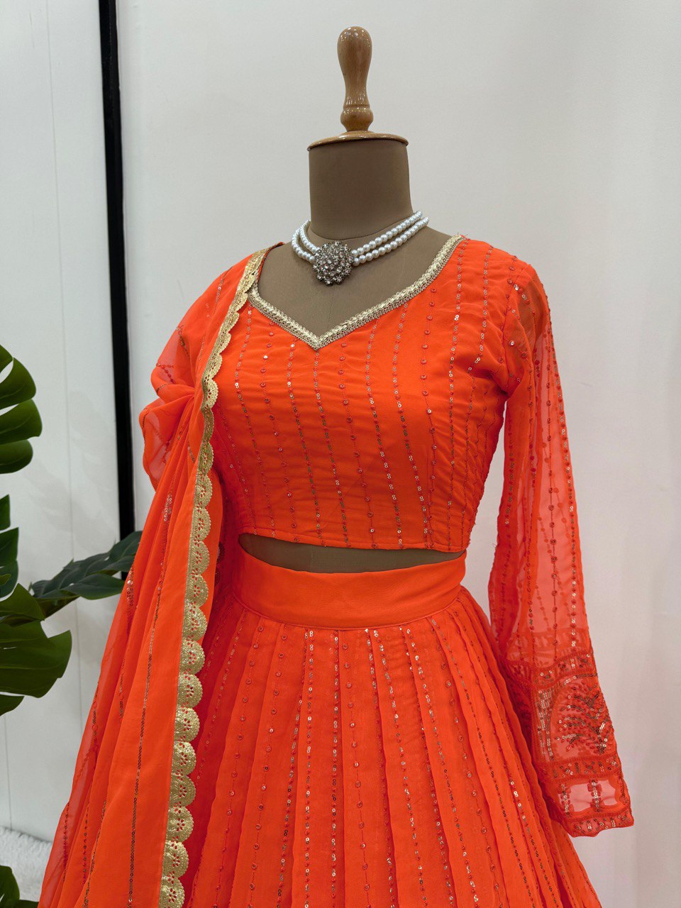 Orange Elegant Faux Georgette Lehenga Choli Set with Thread & Sequin Work ClothsVilla