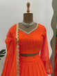 Load image into Gallery viewer, Orange Elegant Faux Georgette Lehenga Choli Set with Thread &amp; Sequin Work ClothsVilla