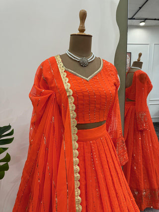 Orange Elegant Faux Georgette Lehenga Choli Set with Thread & Sequin Work ClothsVilla