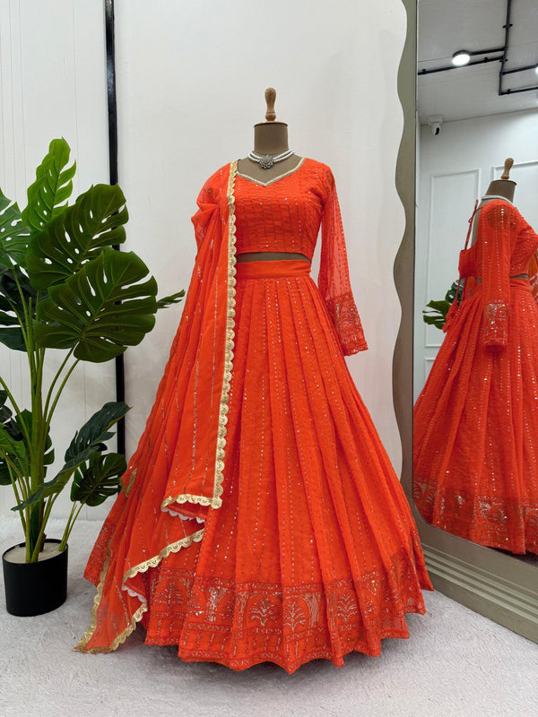 Orange Elegant Faux Georgette Lehenga Choli Set with Thread & Sequin Work ClothsVilla