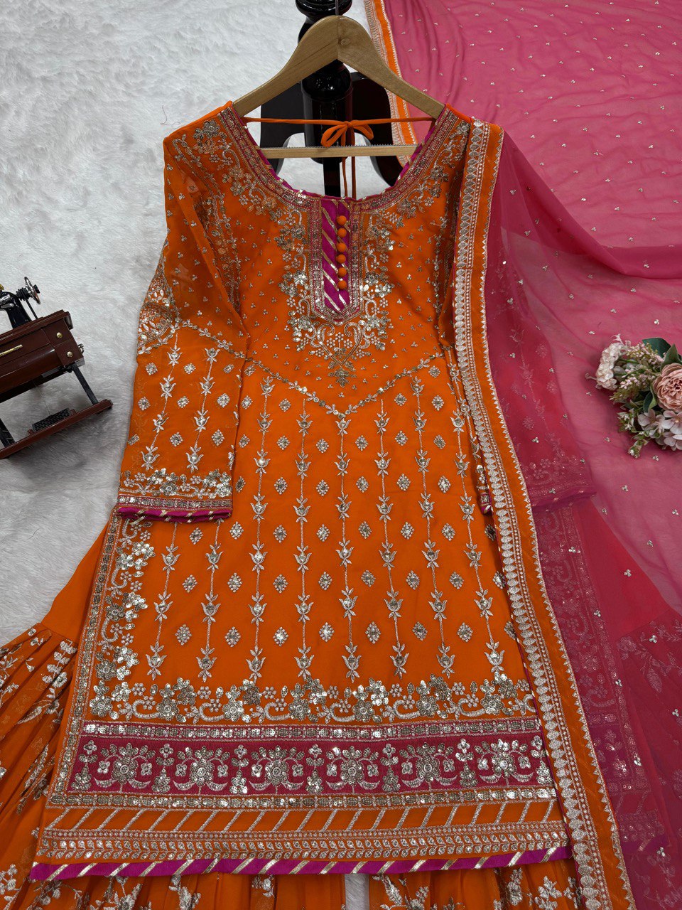 Orange Elegant Faux Georgette Sharara Set with Dupatta ClothsVilla