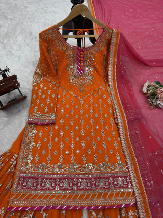 Orange Elegant Faux Georgette Sharara Set with Dupatta ClothsVilla