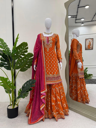 Orange Elegant Faux Georgette Sharara Set with Dupatta ClothsVilla