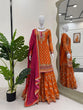 Load image into Gallery viewer, Orange Elegant Faux Georgette Sharara Set with Dupatta ClothsVilla