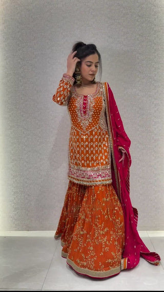 Orange Elegant Faux Georgette Sharara Set with Dupatta ClothsVilla
