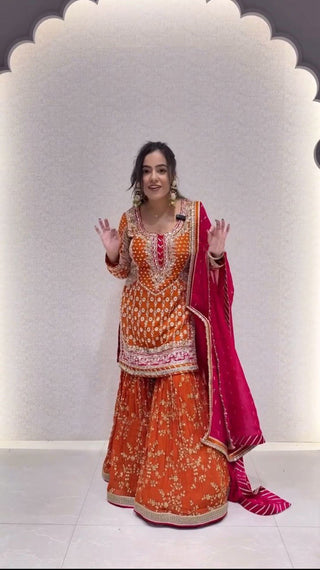Orange Elegant Faux Georgette Sharara Set with Dupatta ClothsVilla