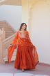 Load image into Gallery viewer, Orange Elegant Fendy Fabric Embroidered Gown with Dupatta Set ClothsVilla