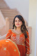 Load image into Gallery viewer, Orange Elegant Fendy Fabric Embroidered Gown with Dupatta Set ClothsVilla