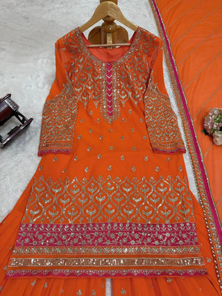 Orange Elegant Georgette Sharara Set