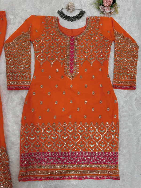 Orange Elegant Georgette Sharara Set