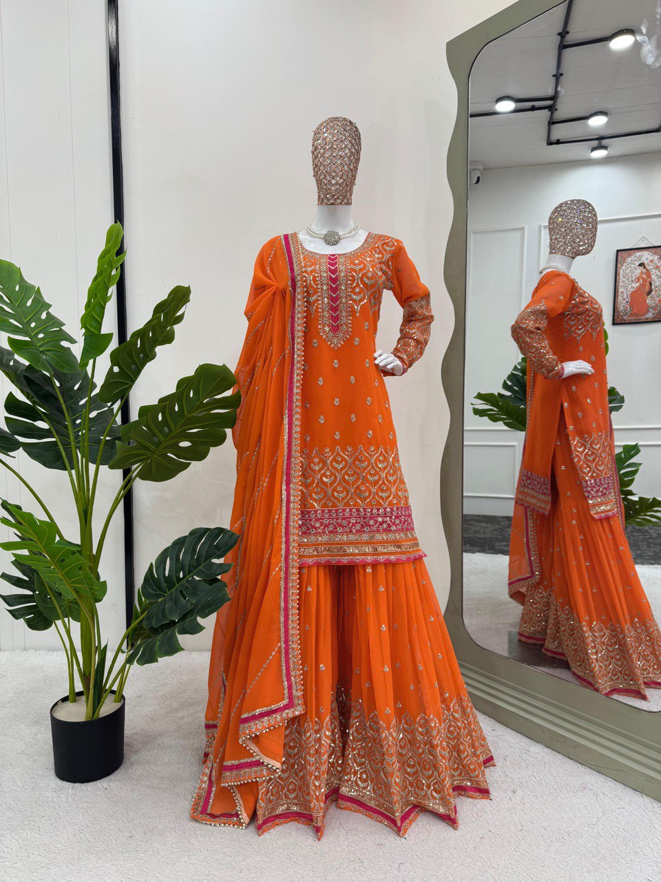 Orange Elegant Georgette Sharara Set