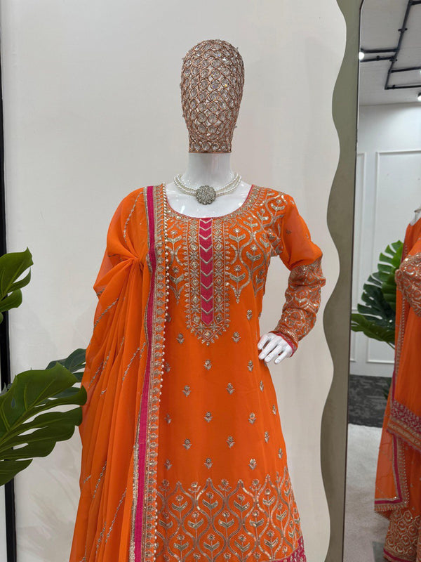 Orange Elegant Georgette Sharara Set