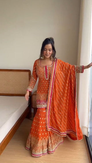 Orange Elegant Georgette Sharara Set