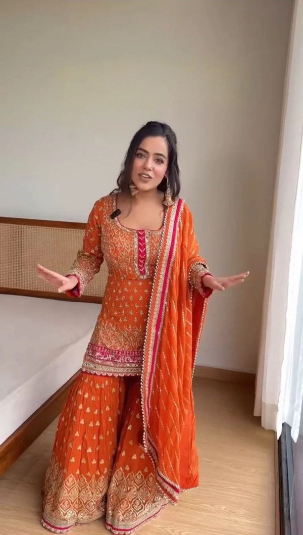 Orange Elegant Georgette Sharara Set