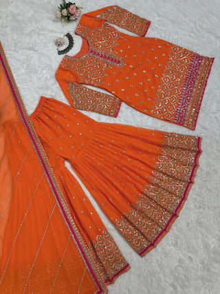 Orange Elegant Georgette Sharara Set