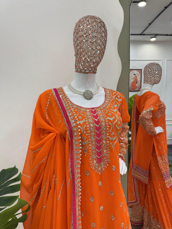 Orange Elegant Georgette Sharara Set