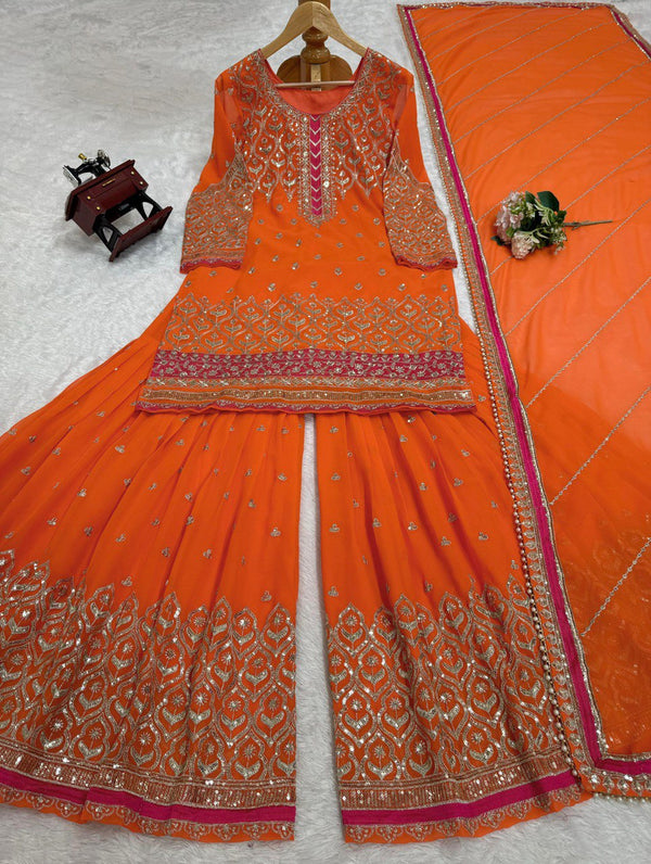 Orange Elegant Georgette Sharara Set