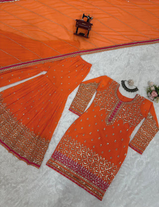 Orange Elegant Georgette Sharara Set